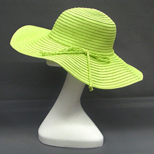 Wide Brim Hat - Straw Hat- Paper Straw Hat w/ Lace Band - Lime - HT-ST1160LM
